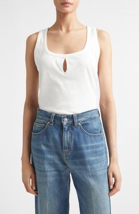 Victoria Beckham Split Cotton & Linen Jersey Tank in White at Nordstrom, Size X-Small