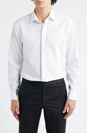 Nordstrom Trim Fit Non-Iron White Textured Cotton Tuxedo Shirt in White Steven Texture at Nordstrom, Size 17.5 - 32