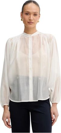 Twinset Semi-Transparant Blouse met Pofmouwen - Dames - Blouses - Beige - M - Polyester - Overhemden