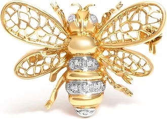 House of Brilliance 14K Yellow Gold Diamond Accent Bumble Bee Brooch Convertible Pendant