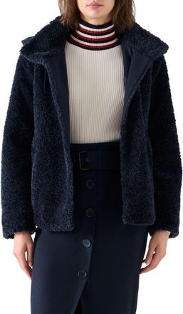 Akris Faux Fur Hooded Short Coat in Navy at Nordstrom, Size 12