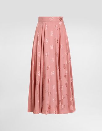 Dolce & Gabbana Silk Jacquard Calf-length Circle Skirt With Dg Logo - Woman Skirts Pink 36