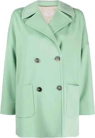 Alberto Biani Mintgroene Dubbelrij Mantel van Wol - Dames - Mantel - Groen - XS - Wol - Jassen