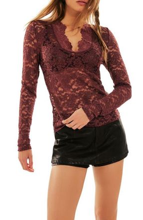 Free People All Day Lace Crop Top in Burgandy at Nordstrom, Size Large