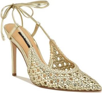 Nine West Fessla Ankle Wrap Pointed Toe Pump in Gold at Nordstrom, Size 9.5