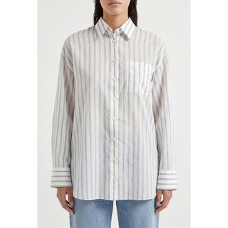 Brunello Cucinelli White Striped Oversized Shirt, Size M