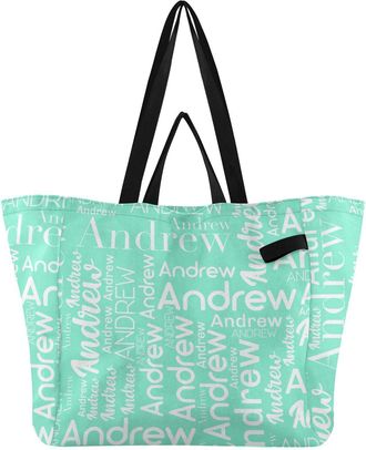 Generic Custom Teal print Reusable Canvas Tote Bag, Heavy Duty Grocery Shopping Bag with Large Capacity Double Handles Hard Bottom Work Groceries Travel