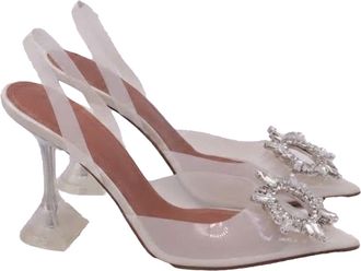 Amina Muaddi Begum Glass Slingback Pumps in White PVC