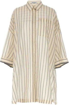 Brunello Cucinelli Beige Silk Blend Oversized Shirt, Size X-Small