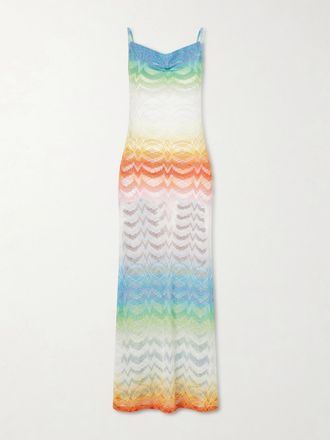 Missoni Copricostume In Maglia Crochet Metallizzata A Righe - Crema