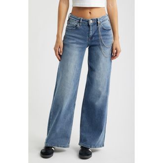 YMI Joey Chain Detail High Waist Wide Leg Jeans in Medium Blue at Nordstrom, Size 1