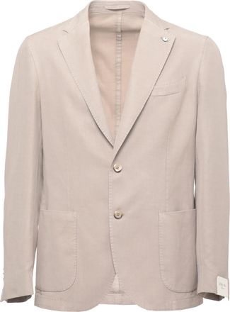 Lubiam Beige Classic Lapel Linen-Blend Blazer