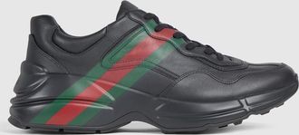 Gucci Mens Rhyton Sneaker, Black, Leather