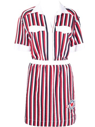 Love Moschino Chemisier a righe con vita elasticizzata - Bianco