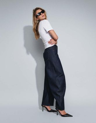 Abercrombie & Fitch jeans barrel a vita alta in indaco scuro-blu navy