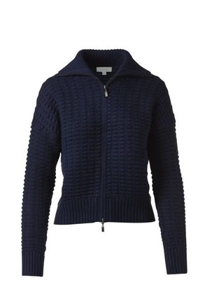 Kinross Cashmere Womens Bobble Zip Cardigan In Navy