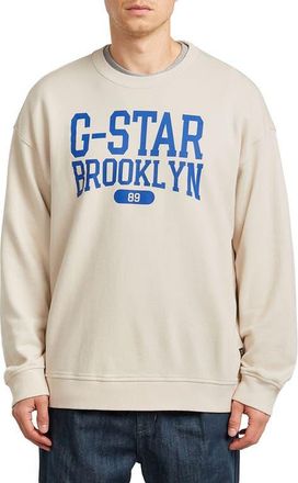 G-Star Colletiate Relaxed Fit Organic Cotton French Terry Crewneck Sweatshirt in Whitebait at Nordstrom, Size Xx-Large