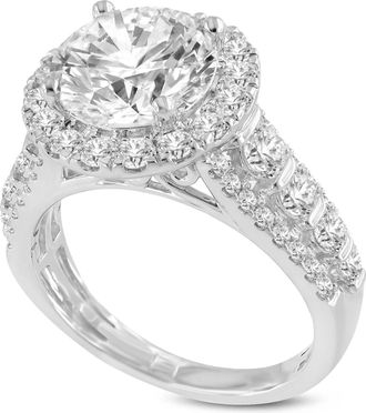 LuvMyJewelry Vigne 14K White Gold Round Cut Lab Grown Diamond Halo Engagement Ring - 4.53 Ct
