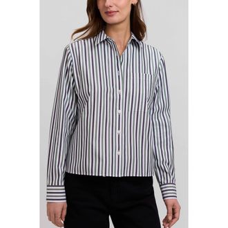 Foxcroft Jodie Stripe Cotton Button-Up Shirt in Olive Green/multi at Nordstrom, Size X-Small