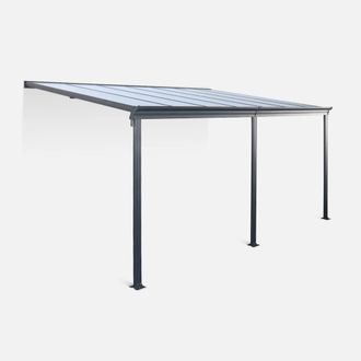 Sweeek 3x4m Aluminium Lean-to Pergola With Gutter in Grey