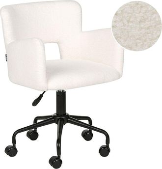 Beliani Silla de oficina de bouclé blanco reposabrazos patas de metal Sanilac
