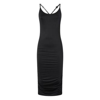 Pinko Cassino Midi Jurk met Gekruiste Rug - Dames - Casual kleedjes - Zwart - M - Kleedjes