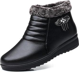 Generic Womens Non-Slip Warm Zipper Snow Boots, Side Zipper Comfortable Soft Sole Non-Slip Short Shoes, Sparkling Rhinestones Outdoor Walking Booties (Black,6