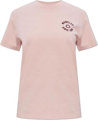 Moncler Logo Patch T-Shirt - Dames - T-shirts - Roze - S - Katoen - Tops