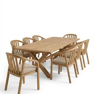 Royalcraft Lidia 8 Seater Dining Set With Riven Chairs in Natural