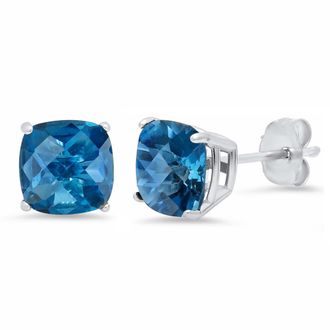 MAX + STONE Sterling Silver or Gold 8mm Cushion Cut Gemstone Birthstone Stud Earrings