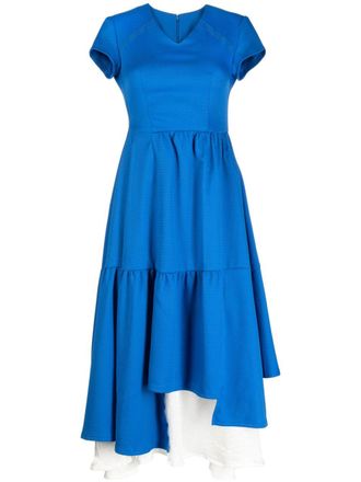 Ader Error layered asymmetric midi dress - women - Polyester/Acetate - 1 - Blue