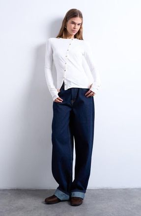 Topshop Asymmetric Button Front Top in Ivory at Nordstrom, Size X-Small