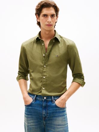 Tommy Hilfiger FLEX POPLIN SOLID unifarben, klassisch, regular fit, Baumwolle, Button-down-Kragen