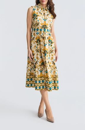 Kasper Border Print Midi Shirdress in Butterscotch Multi at Nordstrom, Size 16