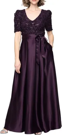 Alex Evenings Sequin Soutache Bodice Empire Waist A-Line Gown in Deep Plum at Nordstrom, Size 16