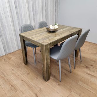 Kosy Koala Modern Dining Table Set With 4 Grey Gem Pattern Chairs Dining Room Furniture in Brown