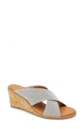 Andr&eacute; Assous Bryana Wedge Sandal in Black/Beige Linen at Nordstrom Rack, Size 6.5