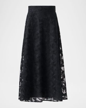 Akris Butterfly Embroidered Midi Circle Skirt