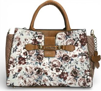 Laura Vita Aramis-08 Womens Tan Floral Print Adjustable Straps Shoulder Tote Hand Bag