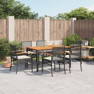 vidaXL Set De Comedor De Jard&iacute;n 7 Pzas Y Cojines Rat&aacute;n Sint&eacute;tico Negro Vidaxl