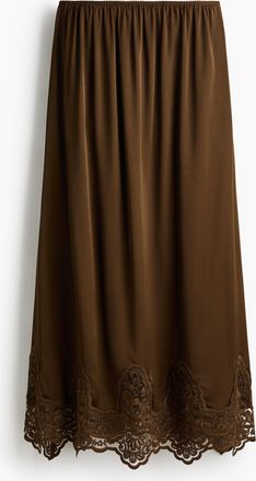 H&M Satinjupe mit Spitze - Brown