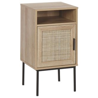 Beliani Beliani - Mesita De Noche Madera Clara Frente De Rat&aacute;n Natural 77 X 40 Cm Patas De Metal Armario De Mimbre Estilo Boho Pasco