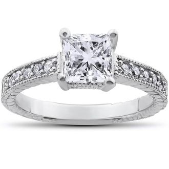 Pompeii3 1 1/4Ct Princess Cut Diamond Engagement Ring 14k White Gold Lab Grown Size Selectable