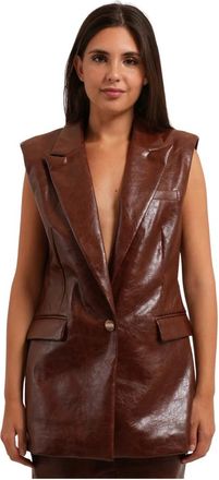 Fracomina Chaleco Largo de Polipiel - Jackets - Mujer - Marr&oacute;n - XL