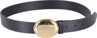 Federica Tosi Black Leather Belt With Oval Gold Buckle