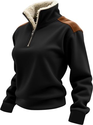 Generic Womens Half Zip Sweatshirt Warm Sherpa Fleece Lined Jumpers Fall Winter Casual Long Sleeve Pullover Thermal Tops Oversized Fuzzy Sweatshirt Loungewear