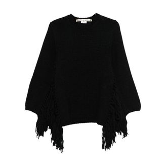 Comme Des Gar&ccedil;ons Round-neck Knitwear, female, Black, Size: XS Fringed Wool Crewneck Sweater