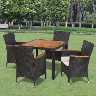 vidaXL Set Comedor De Jard&iacute;n 5 Piezas Y Cojines Rat&aacute;n Sint&eacute;tico Negro Vidaxl