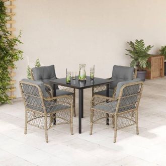 vidaXL Set Comedor De Jard&iacute;n 5 Pzas Con Cojines Rat&aacute;n Sint&eacute;tico Beige Vidaxl