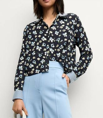 Veronica Beard Maia Double Collar Top In Navy
